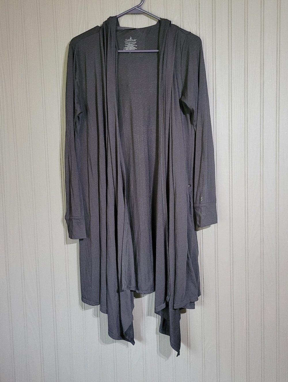 Cuddl Duds Hooded Open Front Cardigan Sweater Ultra-Fine Comfort Black Women's M